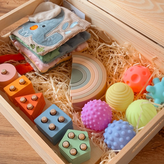 Cajita Sensorial de Madera "Texturas y formas en juego" 🪐